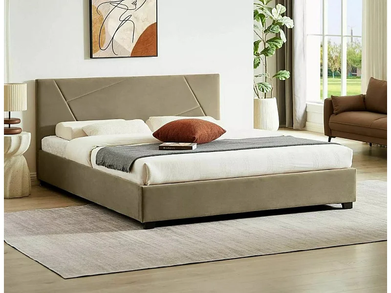 Łóżko tapicerowane COLUMBIA VELVET 140x200 beżowe z pojemnikiem