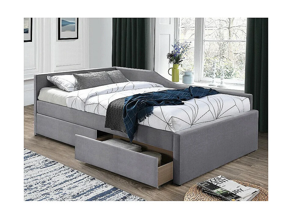 Lit en velours "Eliot" - Velvet - Gris - l 120 x L 200 cm