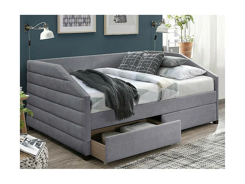 Łóżko tapicerowane NADIA VELVET 120x200 szare z szufladami