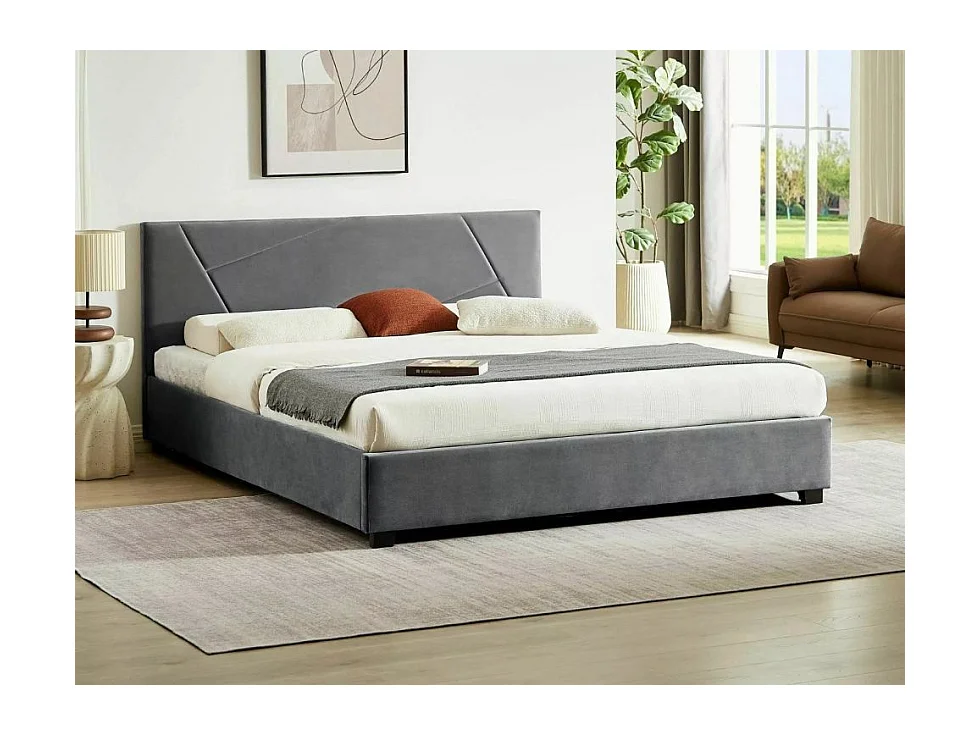 Łóżko tapicerowane COLUMBIA VELVET 160x200 szare z pojemnikiem