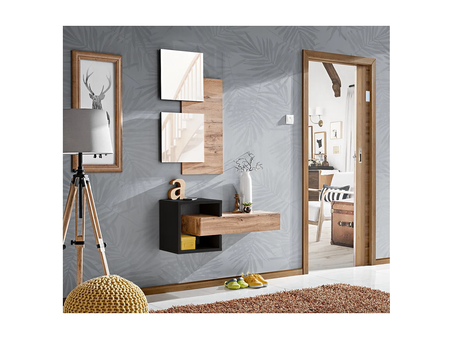 Konsola wisząca EASY 100x40 dąb wotan/czarna