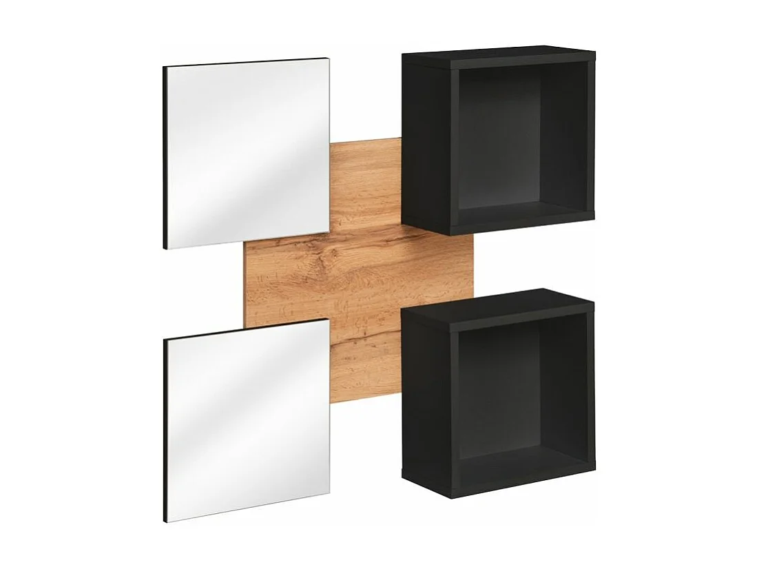 Panneau Mural, 2 Étagères & 2 Miroirs "Easy" 100cm Noir