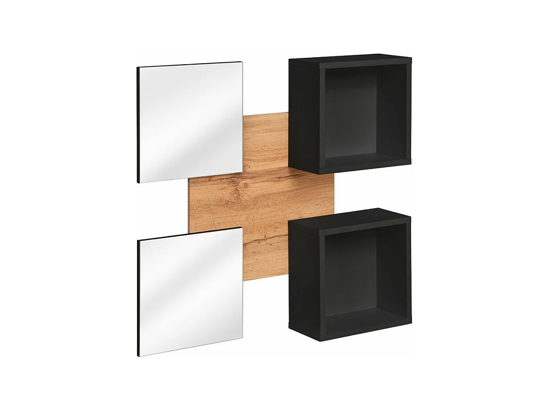 Panneau Mural, 2 Étagères & 2 Miroirs "Easy" 100cm Noir