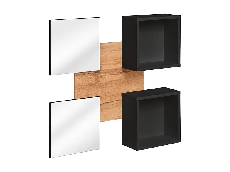 Panneau Mural, 2 Étagères & 2 Miroirs "Easy" 100cm Noir