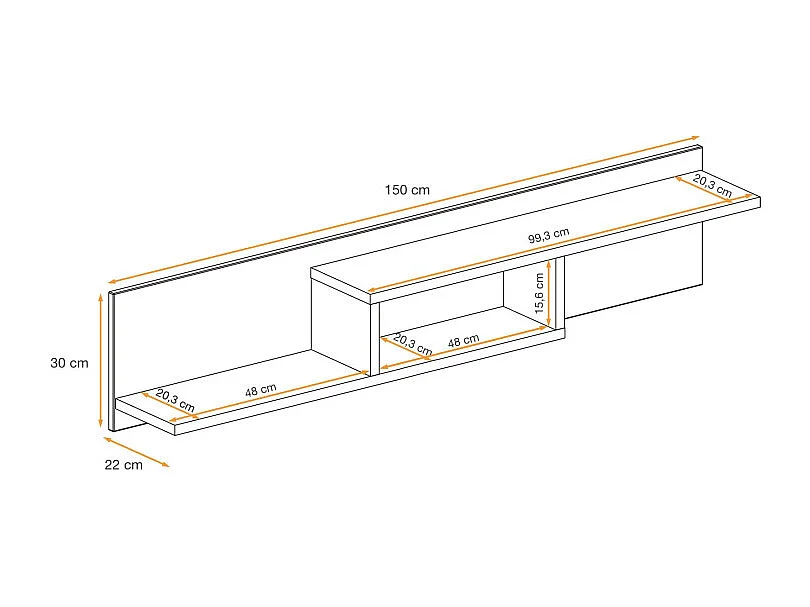 Étagère Murale "Cross" 150cm Naturel & Noir