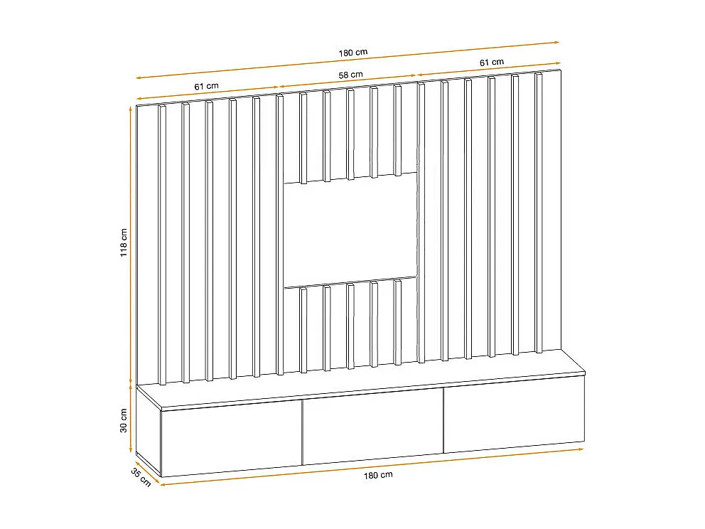 Ensemble Meuble TV "Verti" 180cm Naturel & Noir