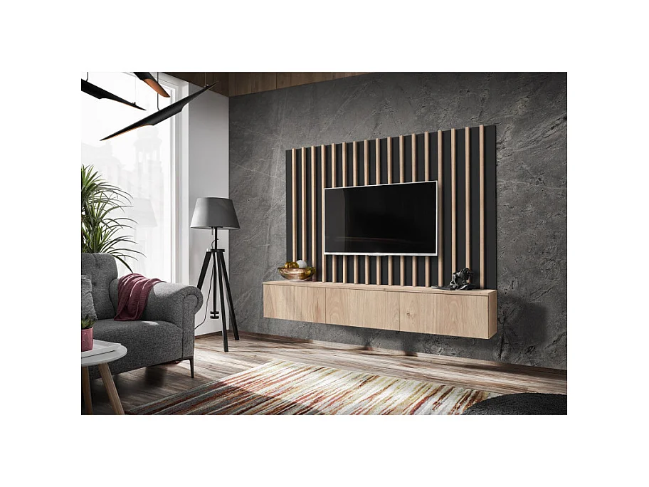 Ensemble Meuble TV "Verti" 180cm Naturel & Noir
