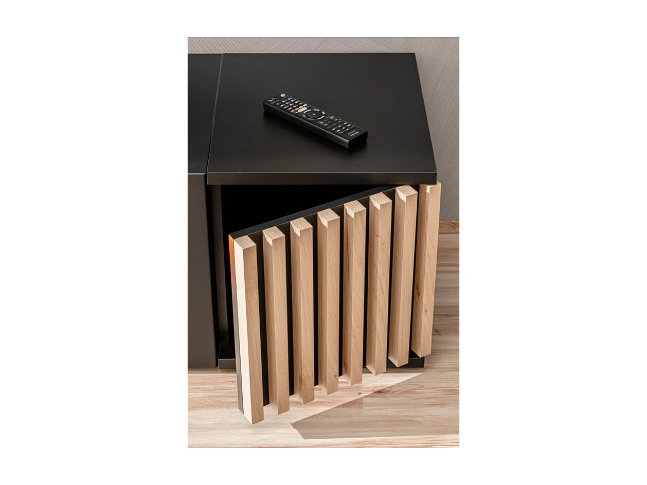 Meuble TV "Cameron" - Noir/Beige - L 160 x H 42 x P 45 cm