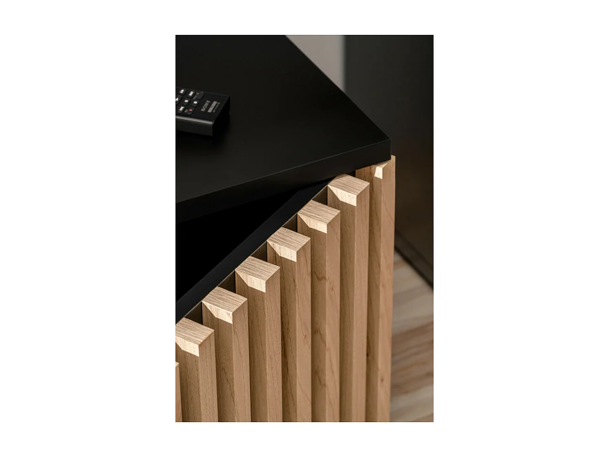 Meuble TV "Cameron" - Noir/Beige - L 160 x H 42 x P 45 cm