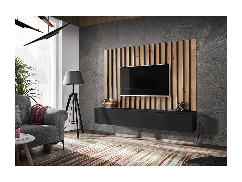 Szafka RTV VERTI 180 czarna + panel ścienny