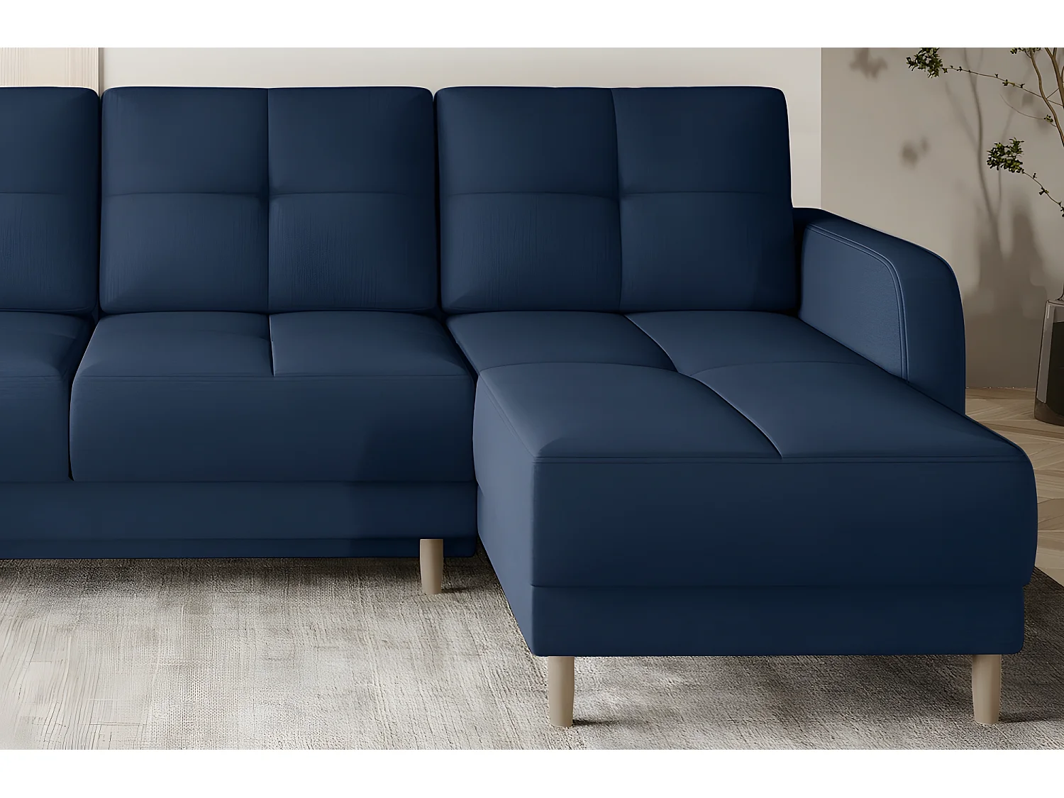 Canapé d'angle convertible en tissu velours luxe, rangement - bleu foncé, angle droit (vu de face), ROXANE VELOURS