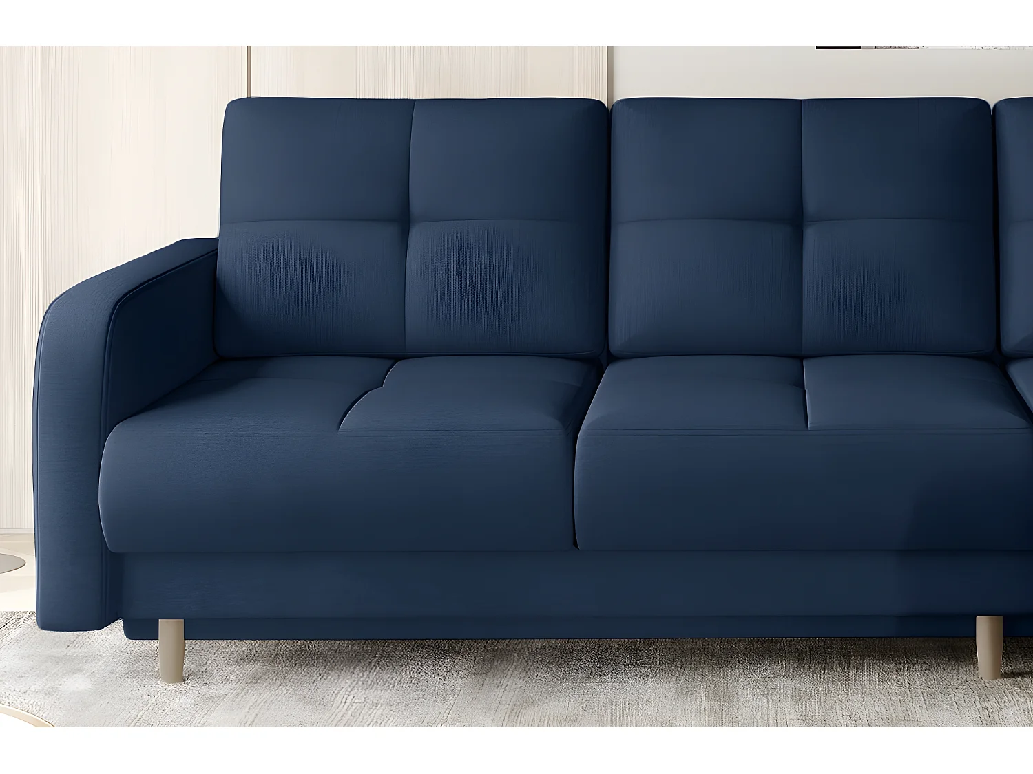 Canapé d'angle convertible en tissu velours luxe, rangement - bleu foncé, angle droit (vu de face), ROXANE VELOURS