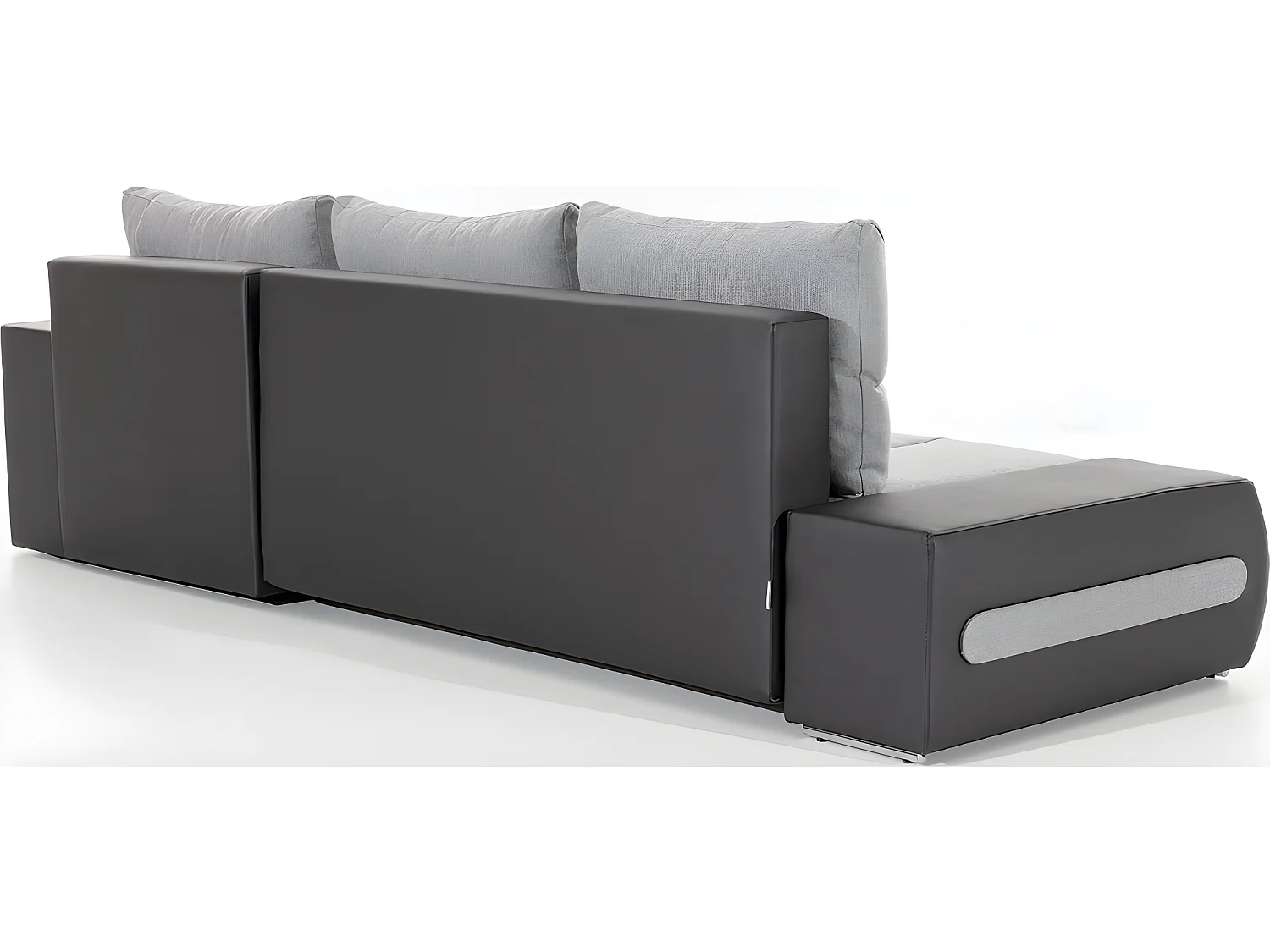 Canapé d'angle convertible en tissu luxe gris et simili cuir gris, 5 places, angle droit (vu de face) - OTELLO