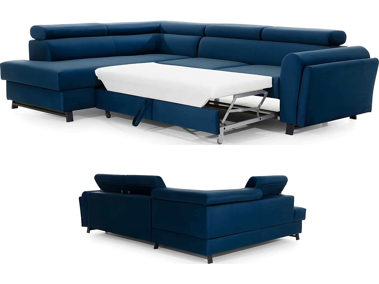 Canapé d'angle convertible - KARL VELOURS - en tissu prestige bleu - 5 places, angle gauche (vu de face)