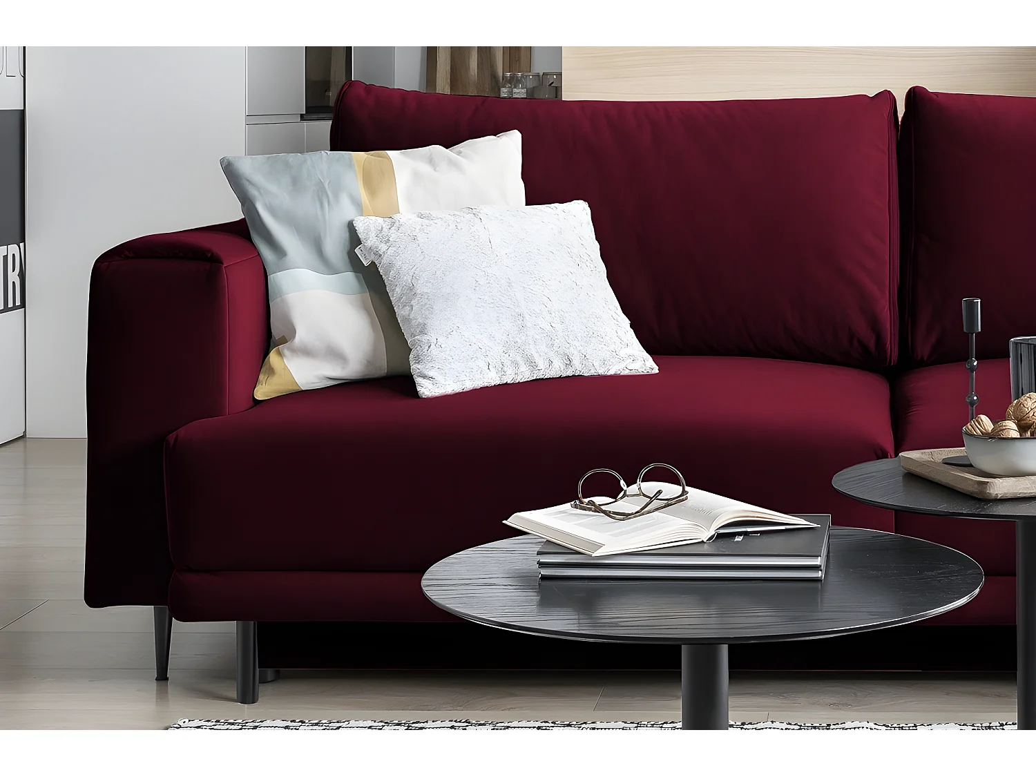 Canapé 3/4 places convertible et espace de rangement - Fushia - en tissu de qualité, DANY