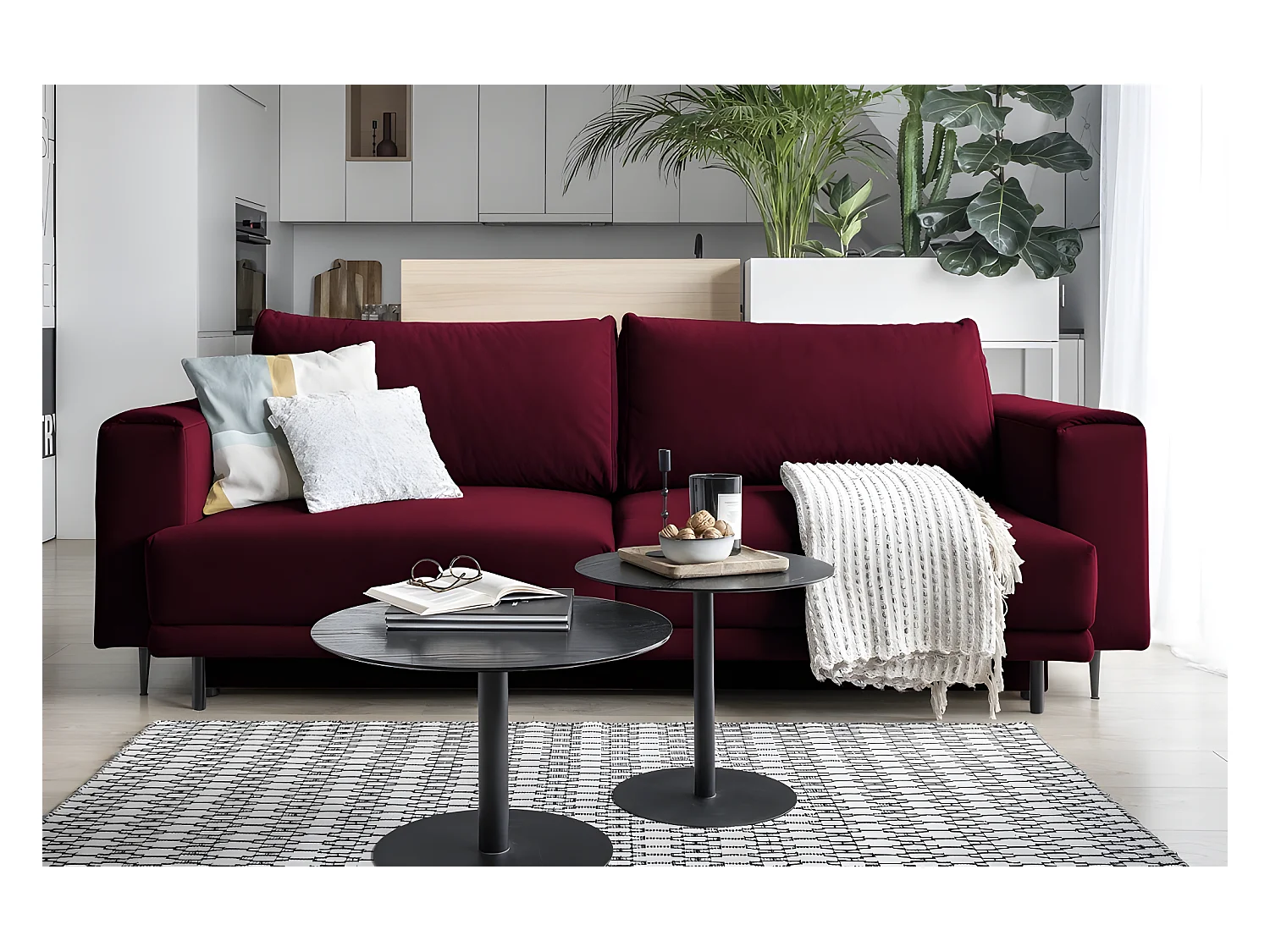 Canapé 3/4 places convertible et espace de rangement - Fushia - en tissu de qualité, DANY
