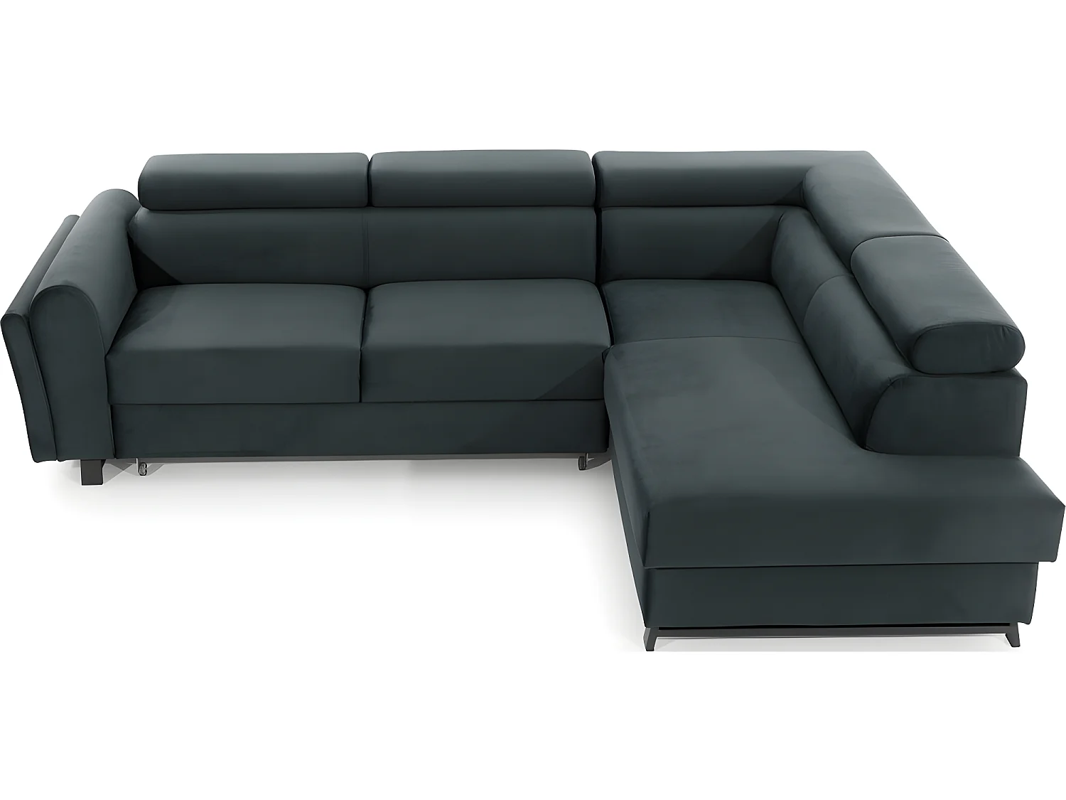 Canapé d'angle convertible - KARL VELOURS - en tissu prestige, 5 places, gris anthracite, angle droit (vu de face)