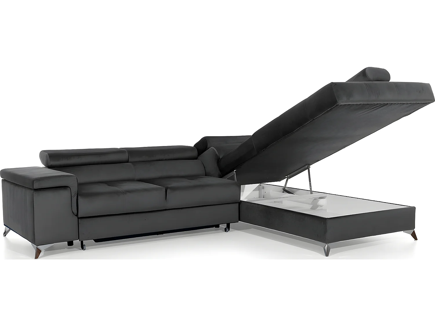 Canapé d'angle convertible - ERWAN - en tissu luxe 5 places, anthracite, angle droit (vu de face)