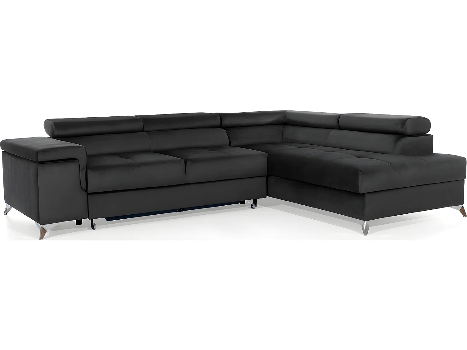 Canapé d'angle convertible - ERWAN - en tissu luxe 5 places, anthracite, angle droit (vu de face)