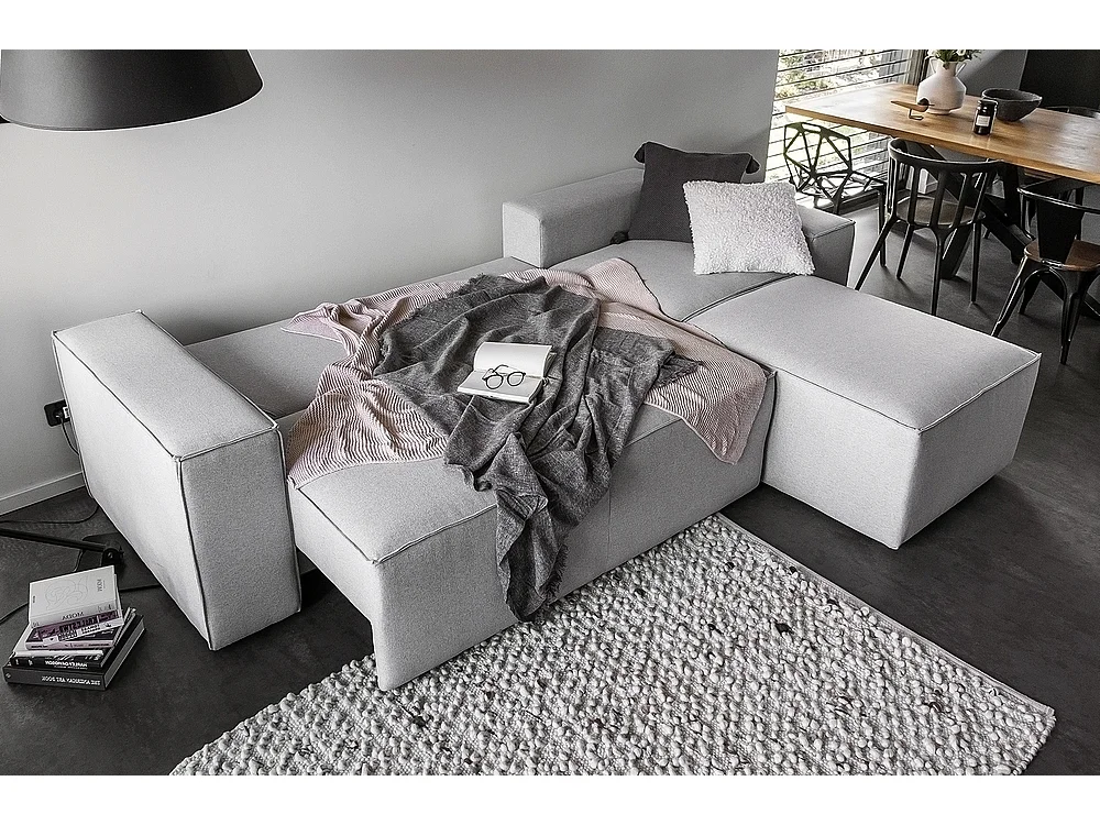 Canapé d'angle convertible - SIDNEY VELOURS - en velours Luxe - 5/6 places, gris clair, angle droit (vu de face)