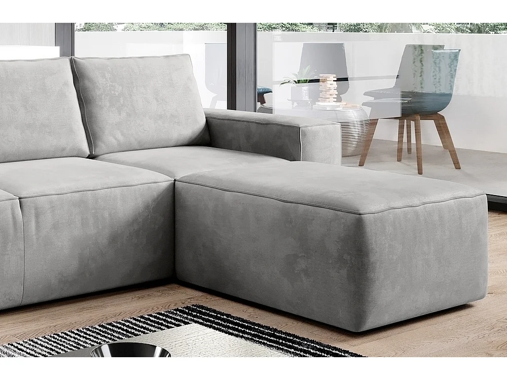 Canapé d'angle convertible - SIDNEY VELOURS - en velours Luxe - 5/6 places, gris clair, angle droit (vu de face)