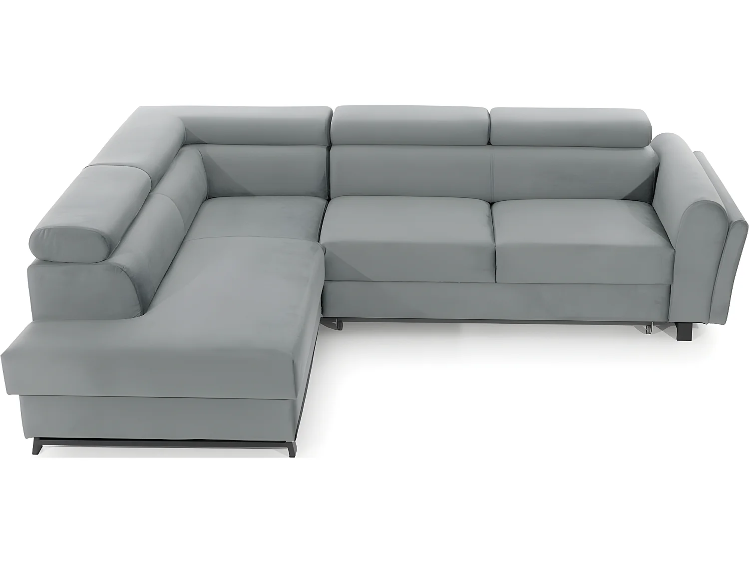 Canapé d'angle convertible - KARL VELOURS - en tissu prestige - 5 places, gris clair, angle gauche (vu de face)