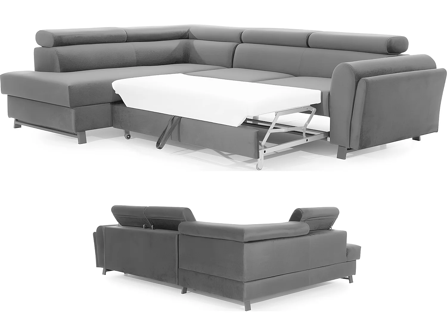 Canapé d'angle convertible - KARL VELOURS - en tissu prestige - 5 places, gris clair, angle gauche (vu de face)