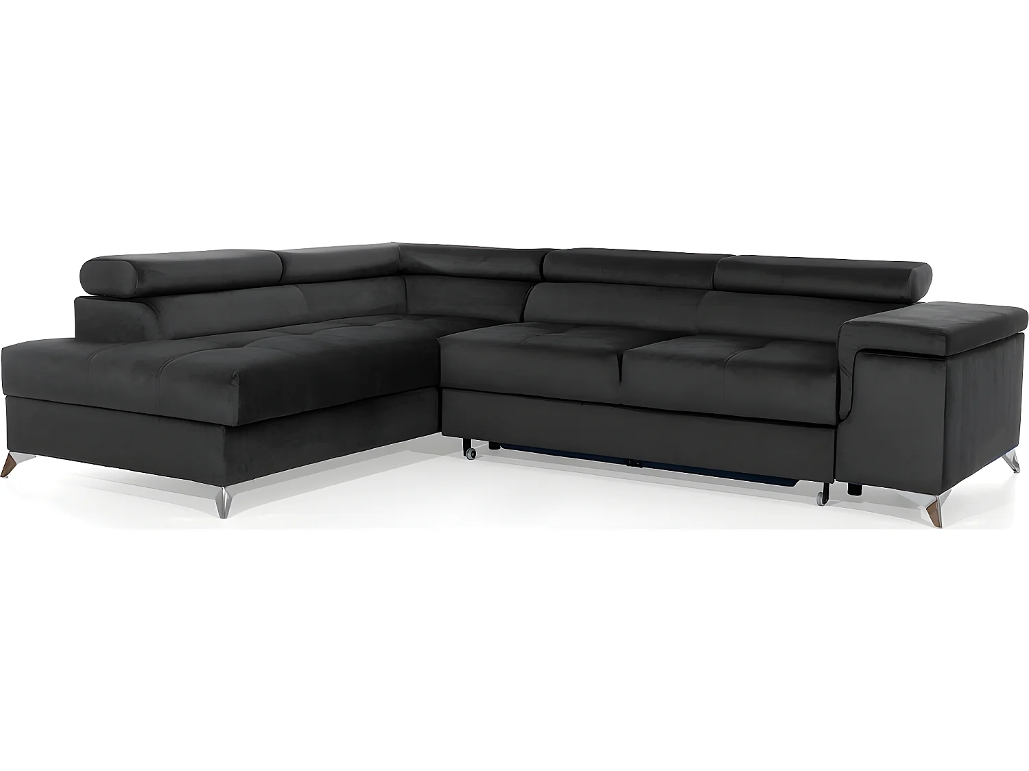 Canapé d'angle convertible - ERWAN - en tissu luxe 5 places, anthracite, angle gauche (vu de face)