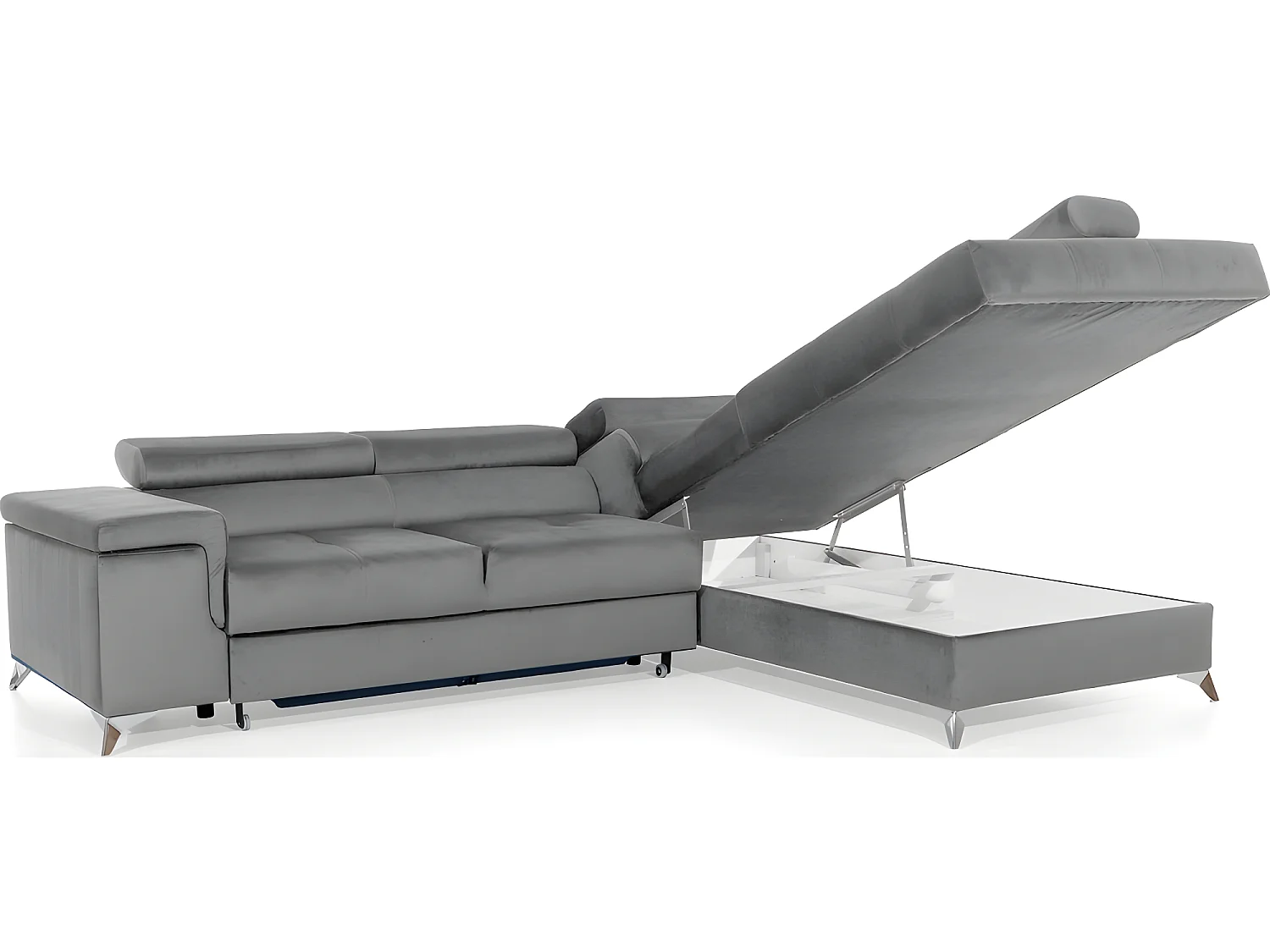 Canapé d'angle convertible - ERWAN - en tissu luxe 5 places, gris, angle droit (vu de face)