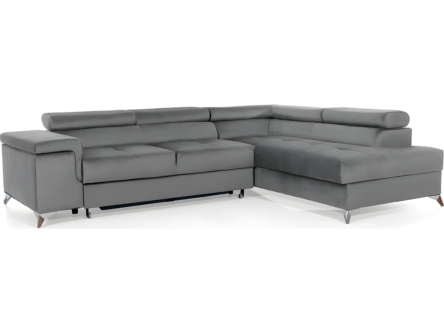 Canapé d'angle convertible - ERWAN - en tissu luxe 5 places, gris, angle droit (vu de face)