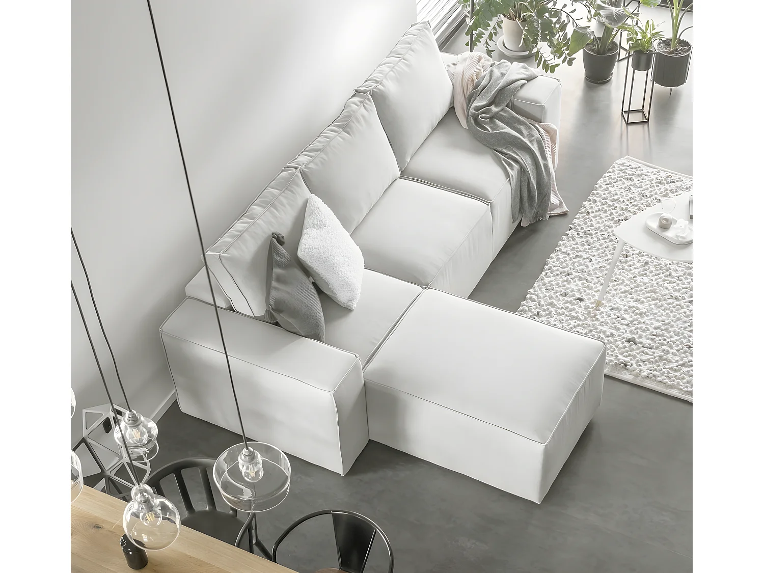 Canapé d'angle convertible - SIDNEY VELOURS - en tissu Luxe, 5/6 places, blanc cassé, angle gauche (vu de face)