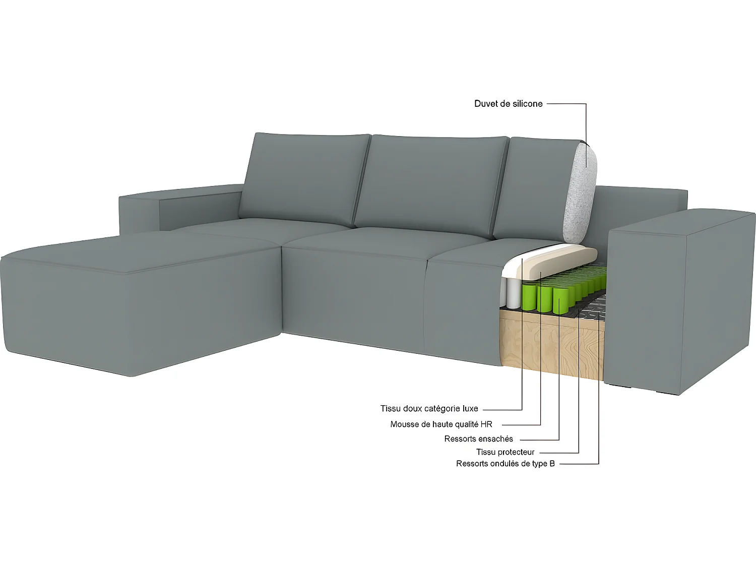 Canapé d'angle convertible - SIDNEY VELOURS - en tissu Luxe, 5/6 places, blanc cassé, angle gauche (vu de face)