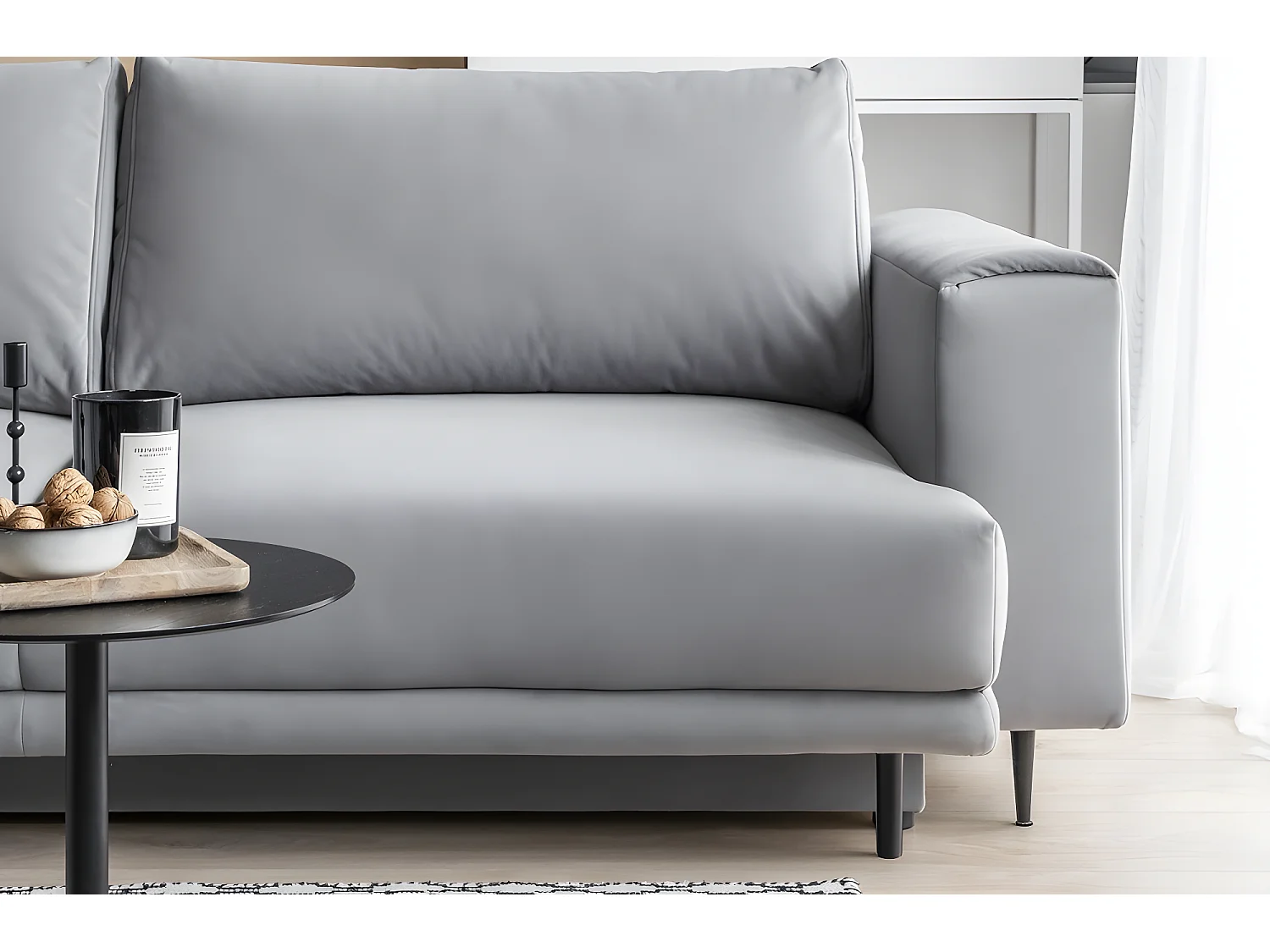 Canapé 3/4 places convertible et espace de rangement, Gris, en tissu de qualité, DANY