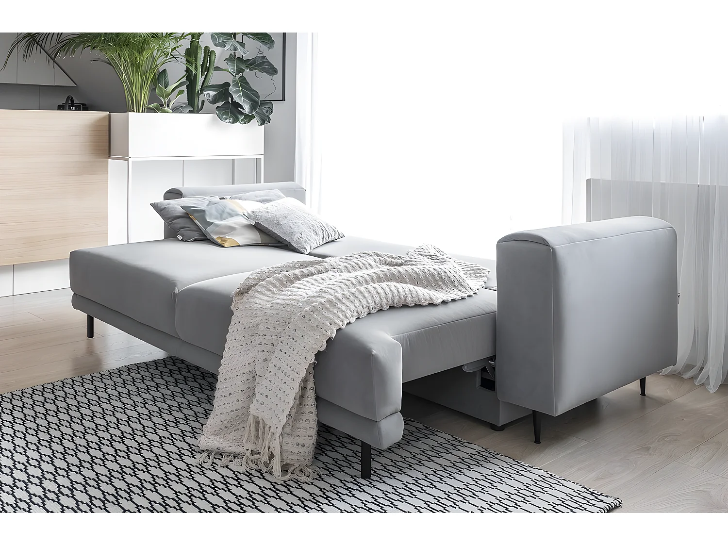 Canapé 3/4 places convertible et espace de rangement, Gris, en tissu de qualité, DANY