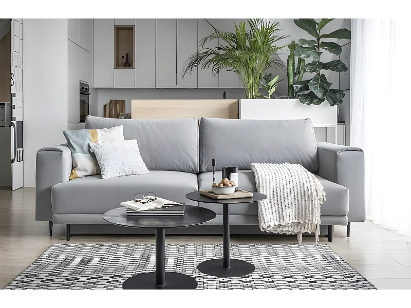 Canapé 3/4 places convertible et espace de rangement, Gris, en tissu de qualité, DANY