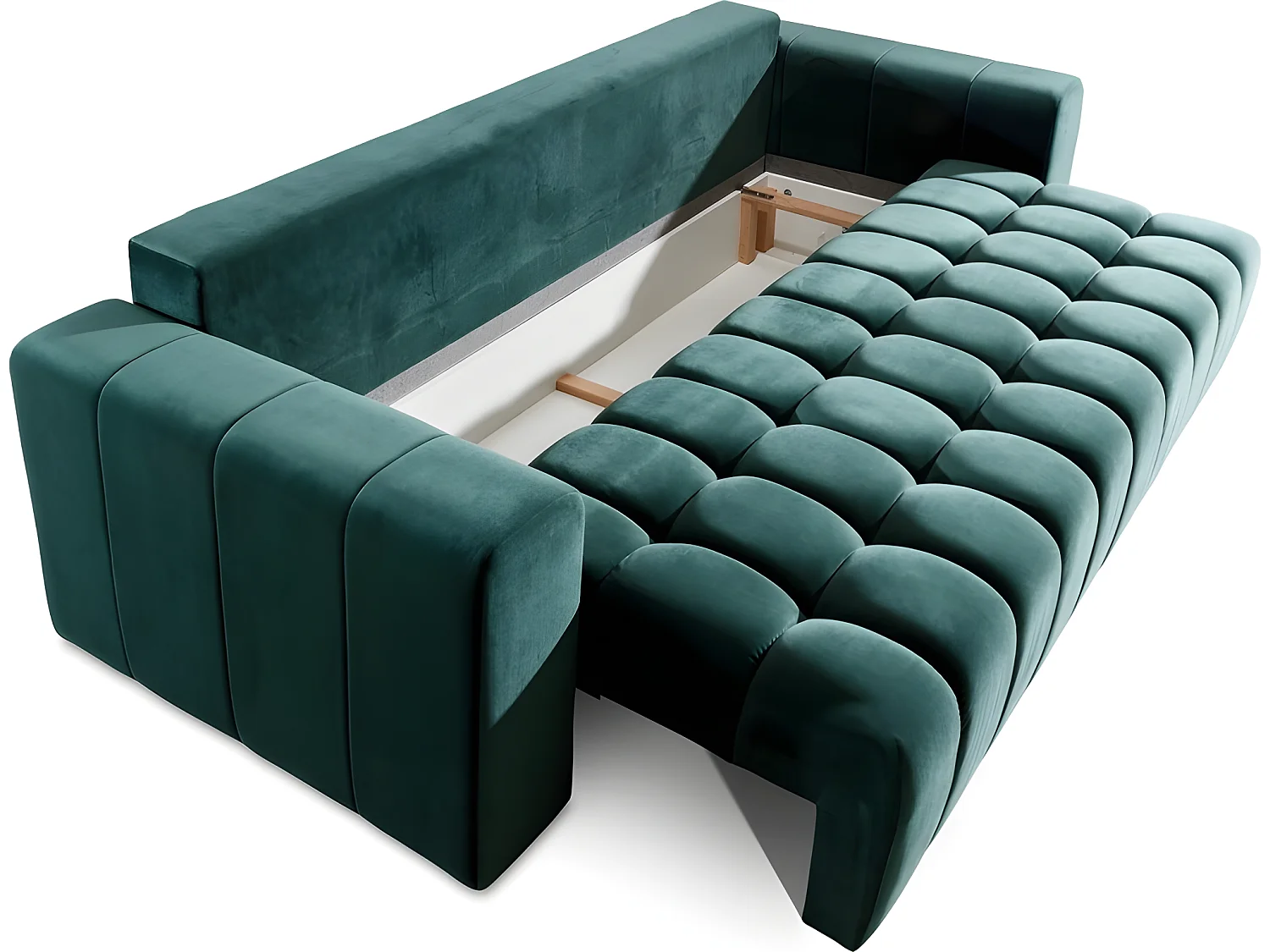 Canapé 3 places convertible et espace de rangement - Vert - en tissu velours de qualité luxe, LAZIO