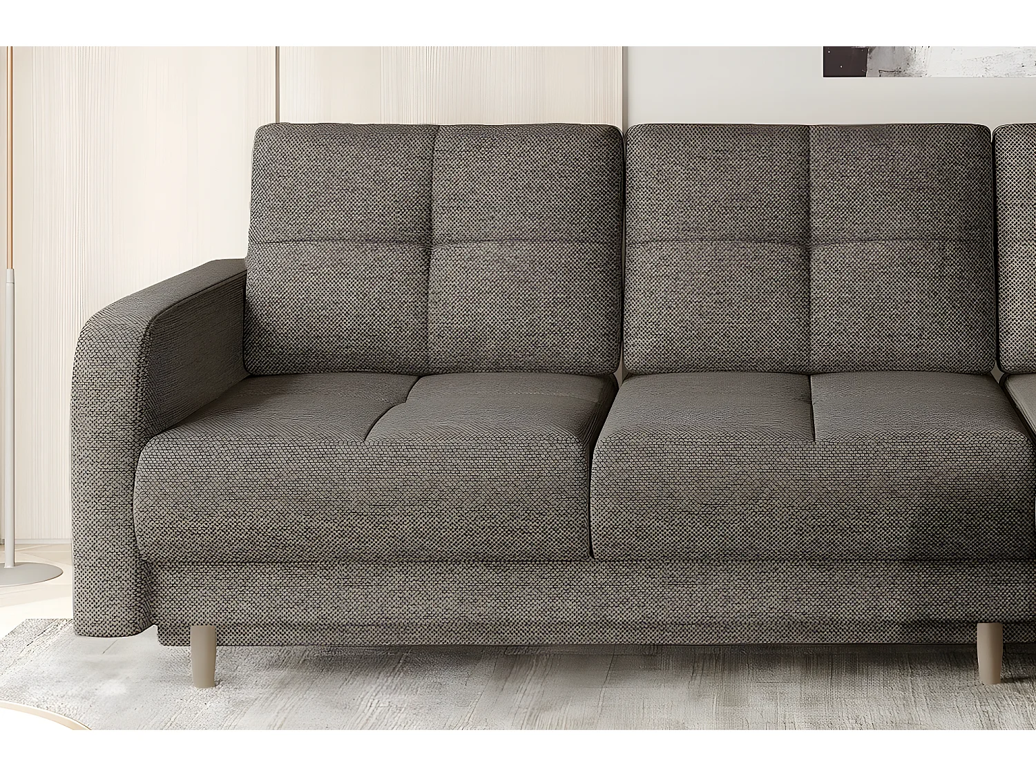 Canapé d'angle convertible en tissu luxe, rangement - beige, angle droit (vu de face), ROXANE