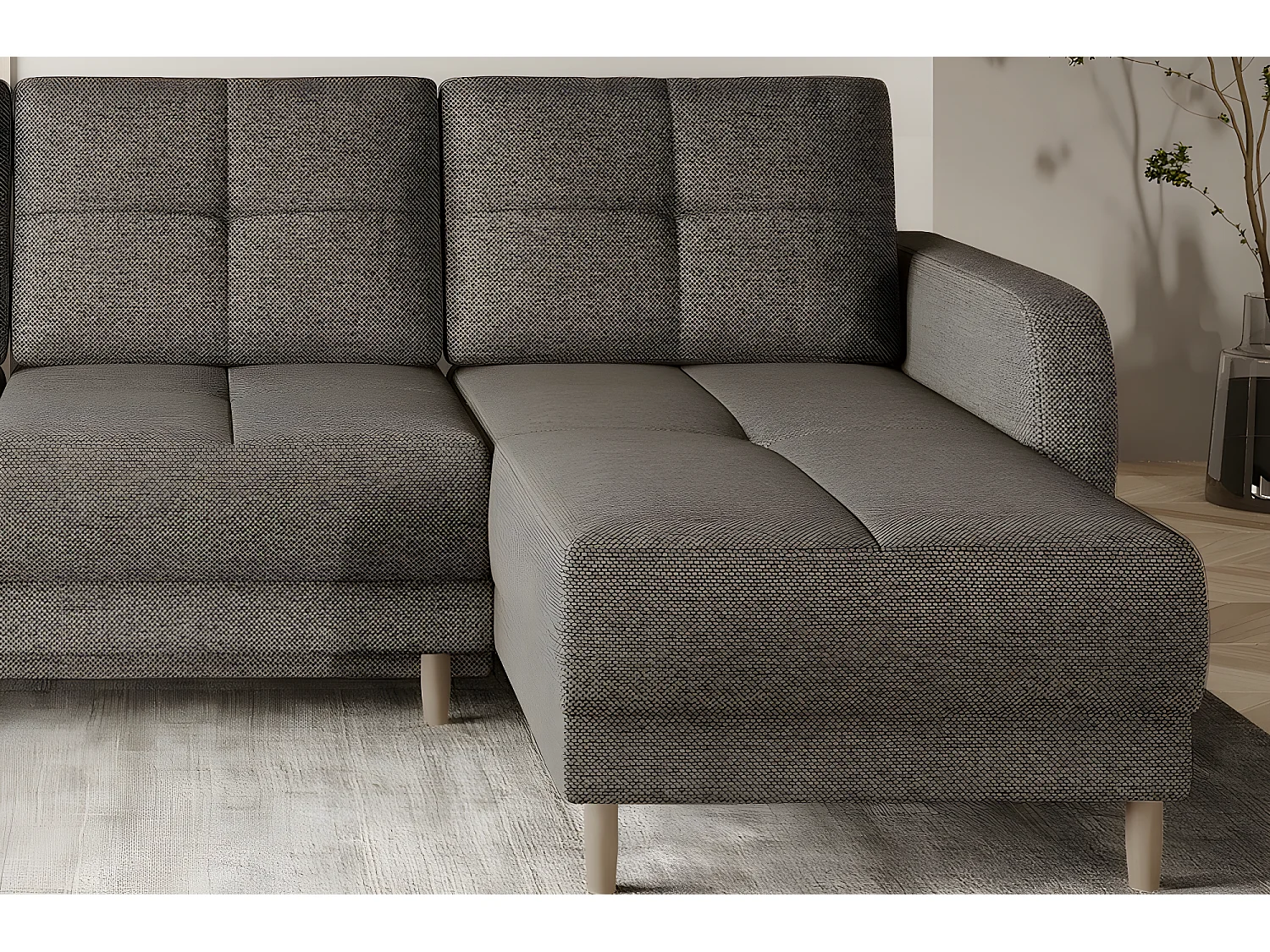 Canapé d'angle convertible en tissu luxe, rangement - beige, angle droit (vu de face), ROXANE