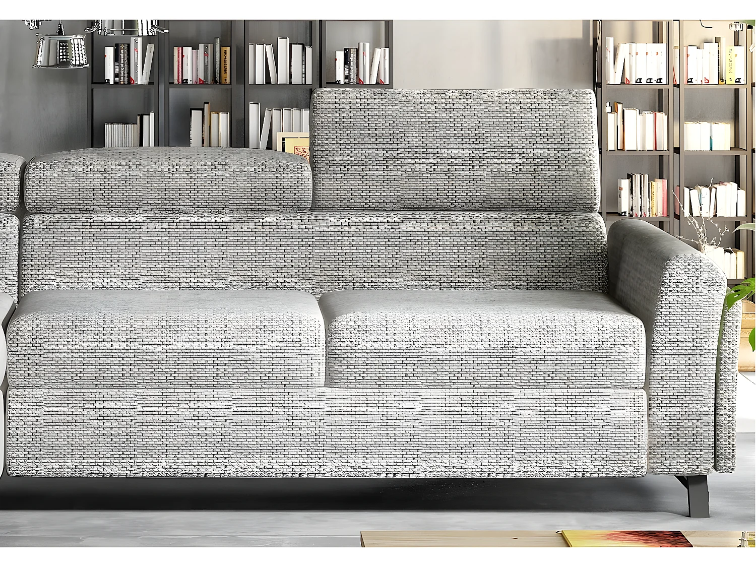 Canapé d'angle convertible - KARL - en tissu luxe - 5 places, gris, angle gauche (vu de face)