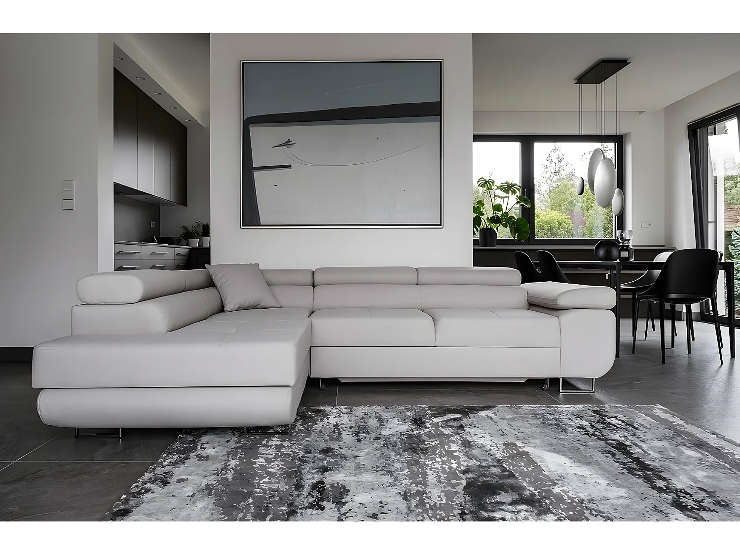 Canapé d'angle convertible en tissu luxe 5 places, ANNECY, couleur gris clair, angle gauche