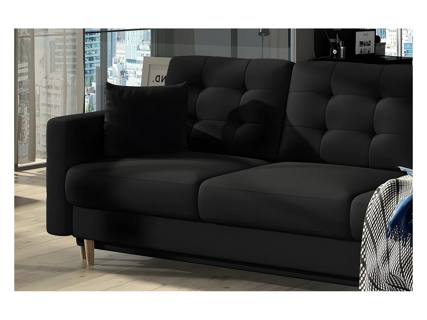 Canapé 3 places convertible - en tissu de qualité noir, ASVENA