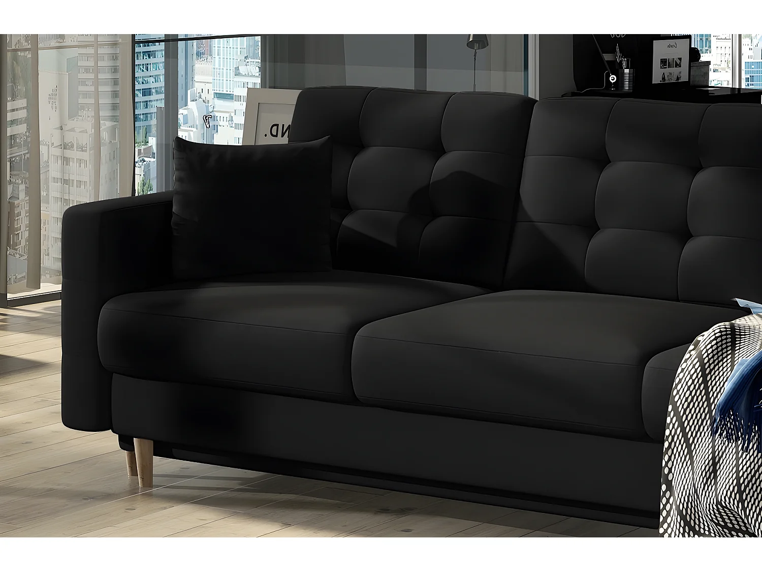 Canapé 3 places convertible - en tissu de qualité noir, ASVENA