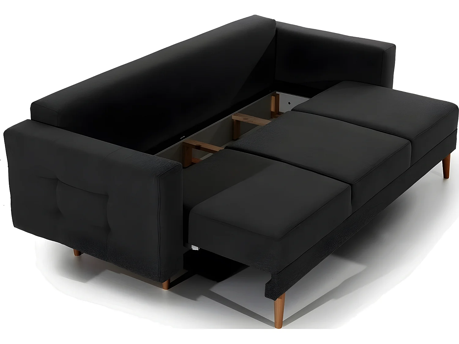 Canapé 3 places convertible - en tissu de qualité noir, ASVENA