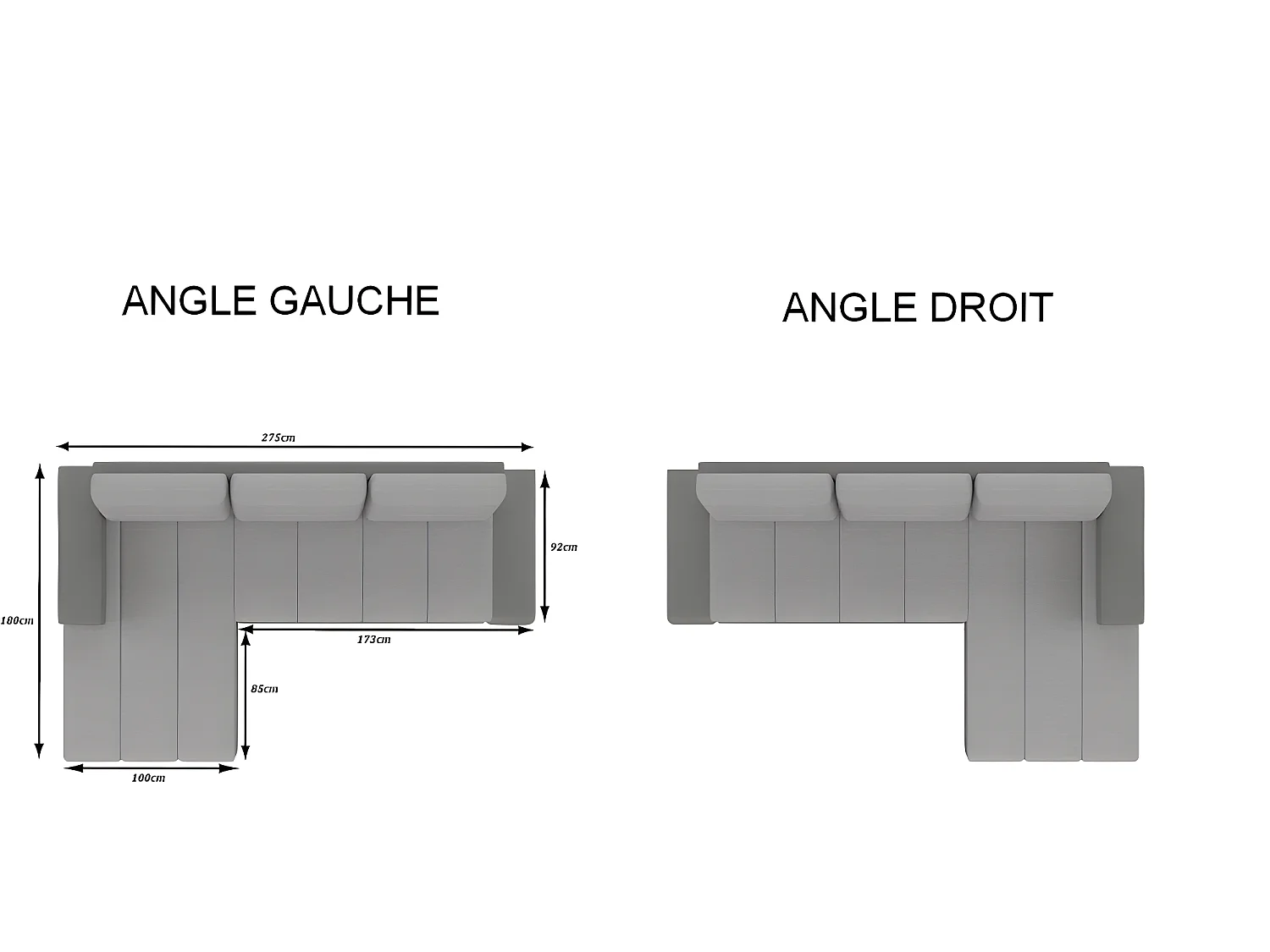 Canapé d'angle convertible en tissu luxe noir et simili cuir blanc, 5 places, angle droit (vu de face) - OTELLO