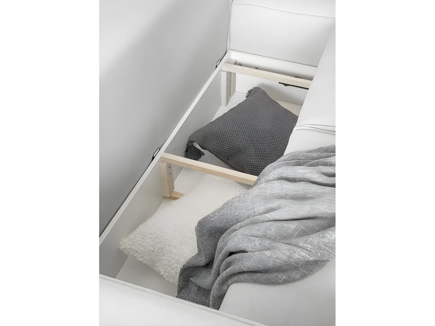 Canapé d'angle convertible - SIDNEY VELOURS - en tissu Luxe - 5/6 places, blanc cassé, angle droit (vu de face)