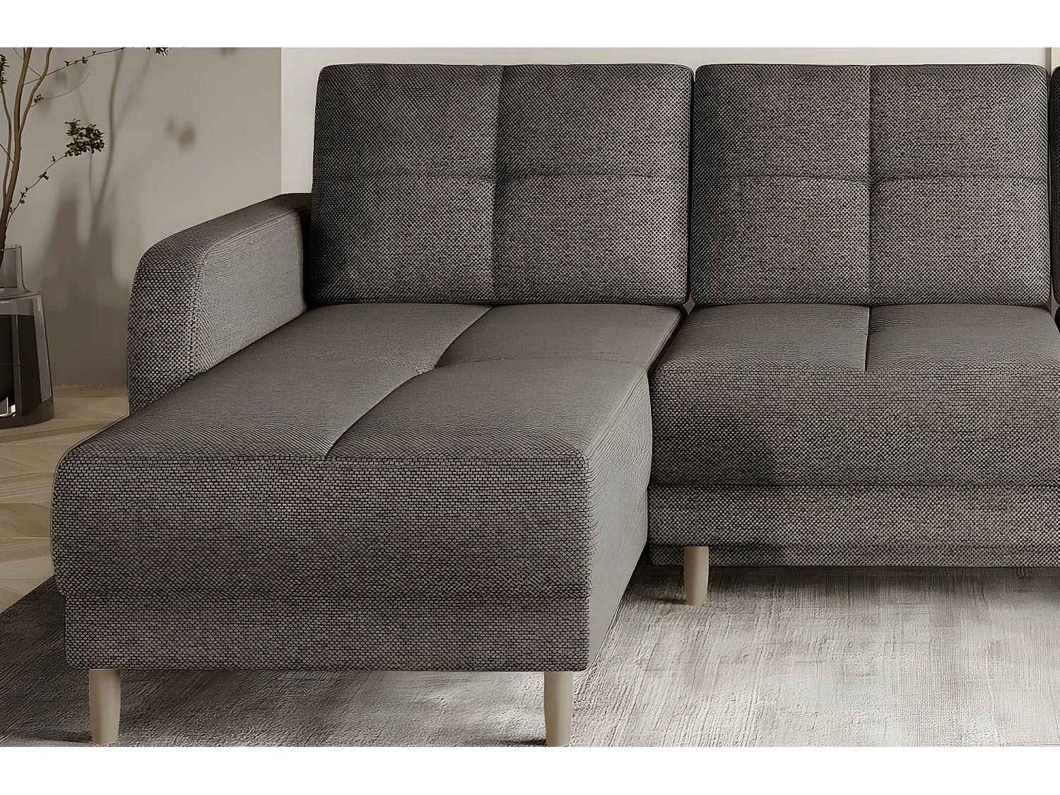 Canapé d'angle convertible en tissu luxe, rangement - beige, angle gauche (vu de face), ROXANE