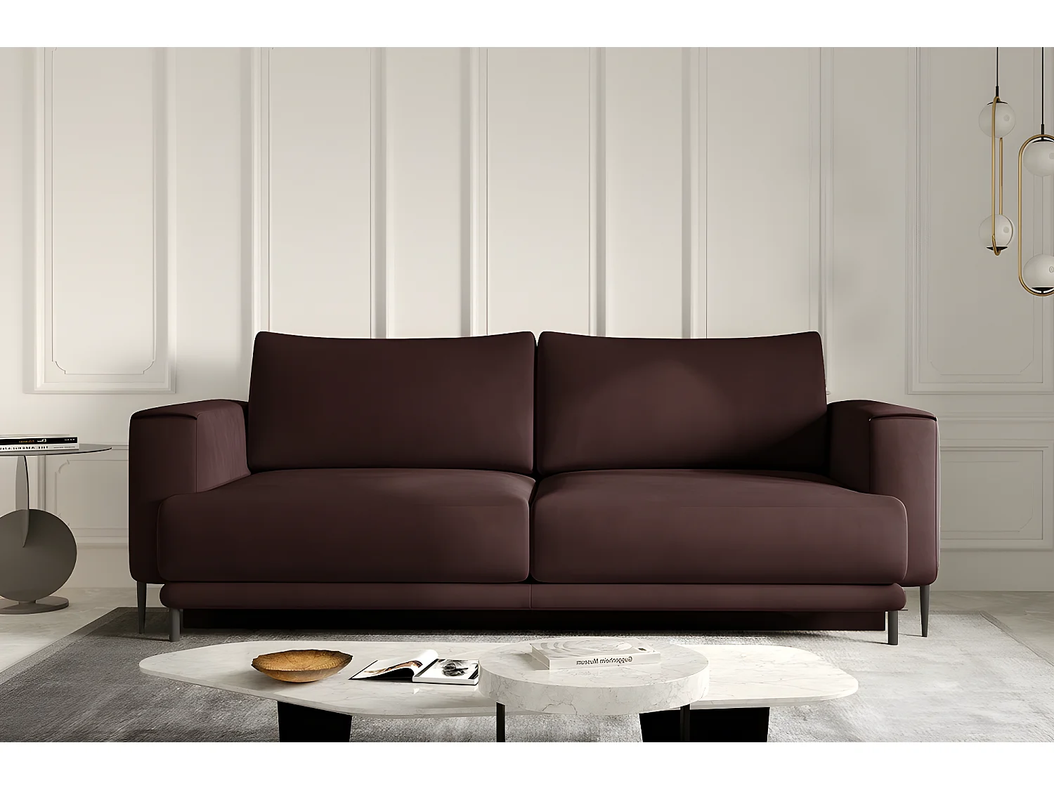 Canapé 3/4 places convertible et espace de rangement, marron, en tissu de qualité, DANY