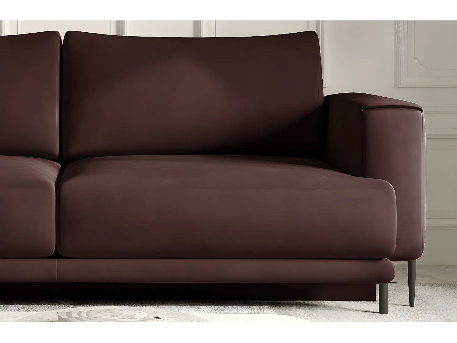 Canapé 3/4 places convertible et espace de rangement, marron, en tissu de qualité, DANY