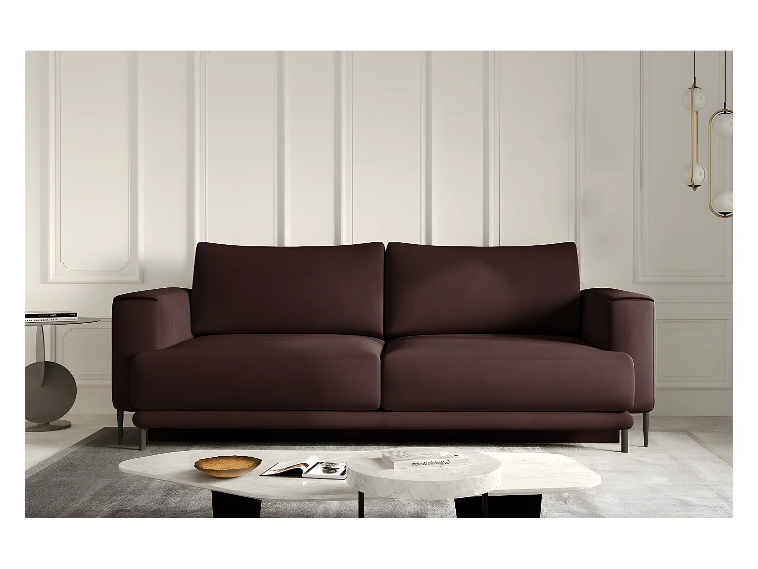 Canapé 3/4 places convertible et espace de rangement, marron, en tissu de qualité, DANY