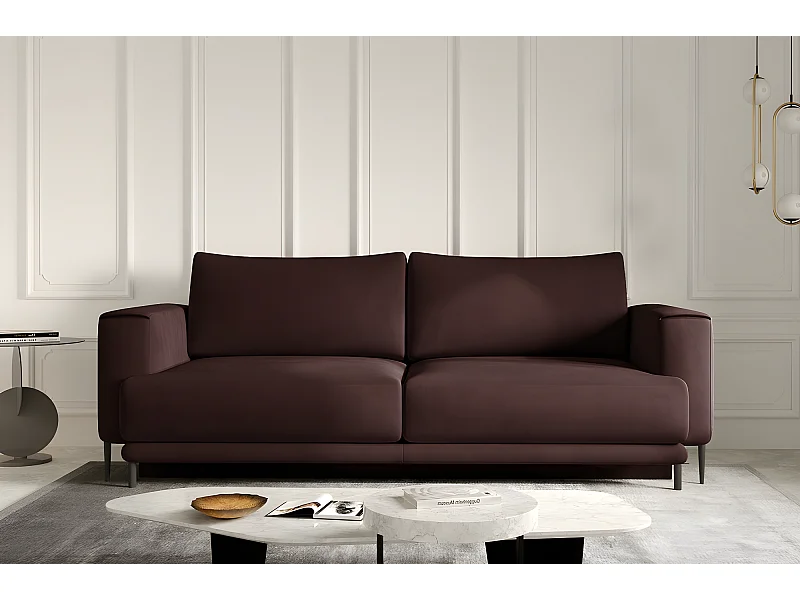 Canapé 3/4 places convertible et espace de rangement, marron, en tissu de qualité, DANY